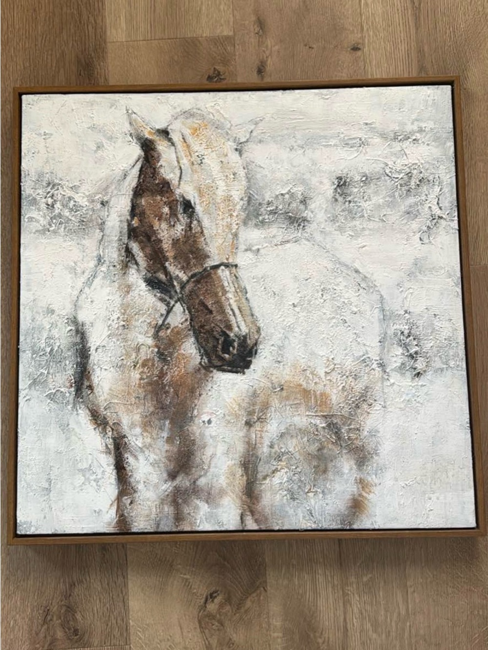Textured Neutral Horse Portrait Wall Art - White & Brown